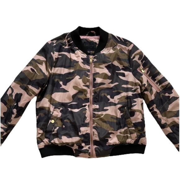 Miss London Jacket Coat Pink Olive Black Quilted Camouflage Bomber Coat Large - Picture 7 of 13